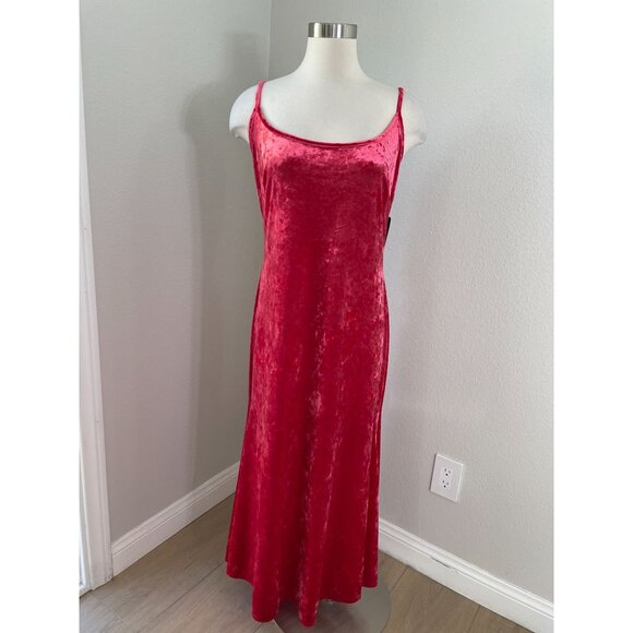New York & Company Womens Plus XXL Pink Crushed Velvet Stretch Maxi Slip Dress - Picture 1 of 10